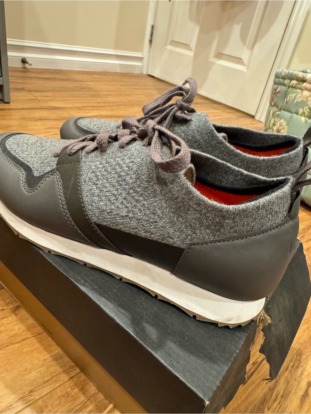 UGG Men's Gray Wool-Blend Knit Sneakers with Dark Gray Trim